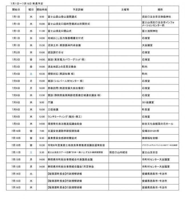 7月1日～7月16日町長予定